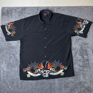 Dragonfly Roadhouse Mens XXL Black Skull 8 Ball Lucky Unlucky Button Down Shirt